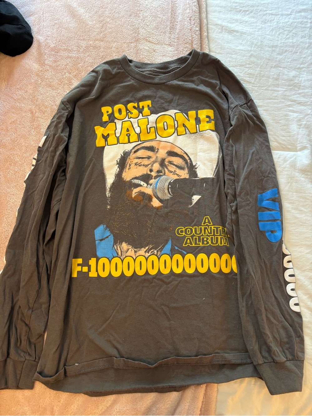 Post Malone Long Sleeve Graphic Tee - Black with Yellow & Blue Print
